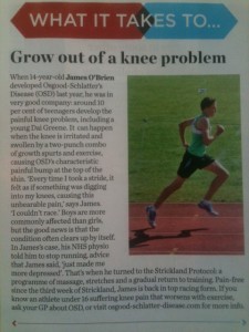 Runners World 2013 features The Strickland Protocol; cure for Osgood Schlatters
